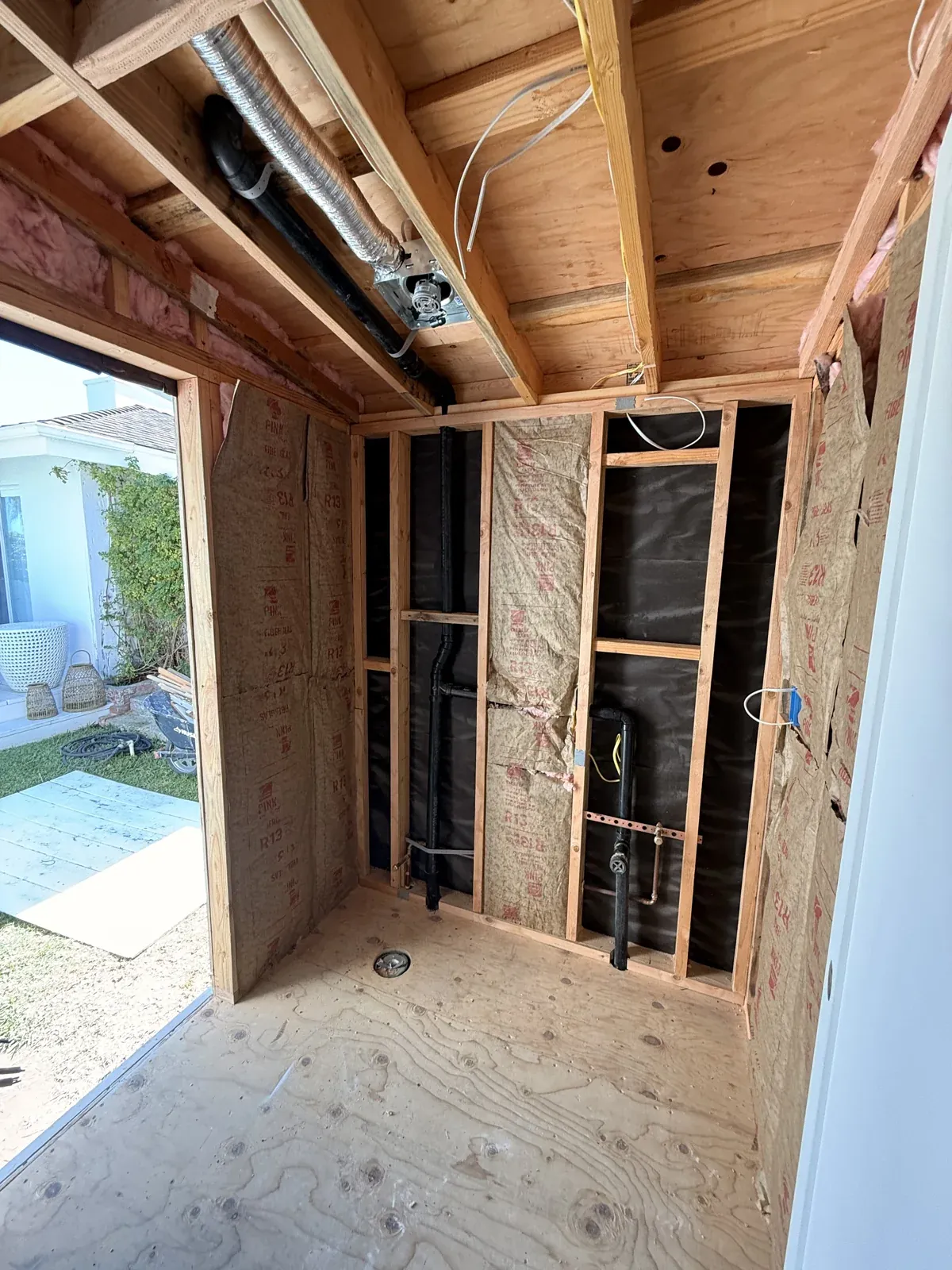 Bathroom addition plumbing during the vent-piping stage