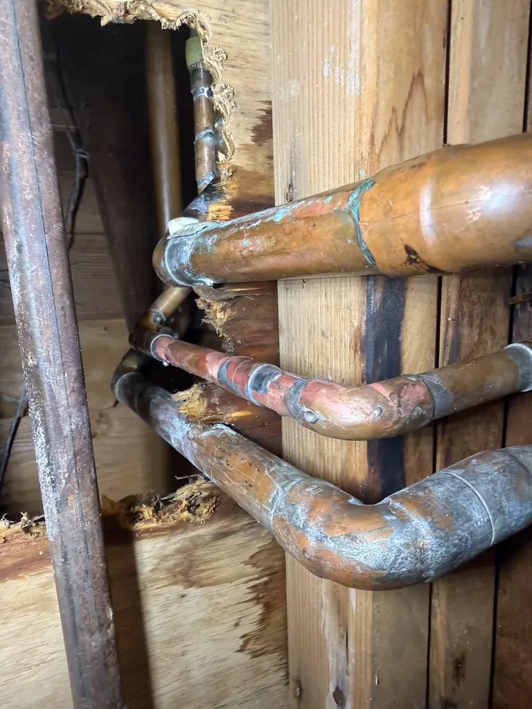 Replacement copper piping at the repair