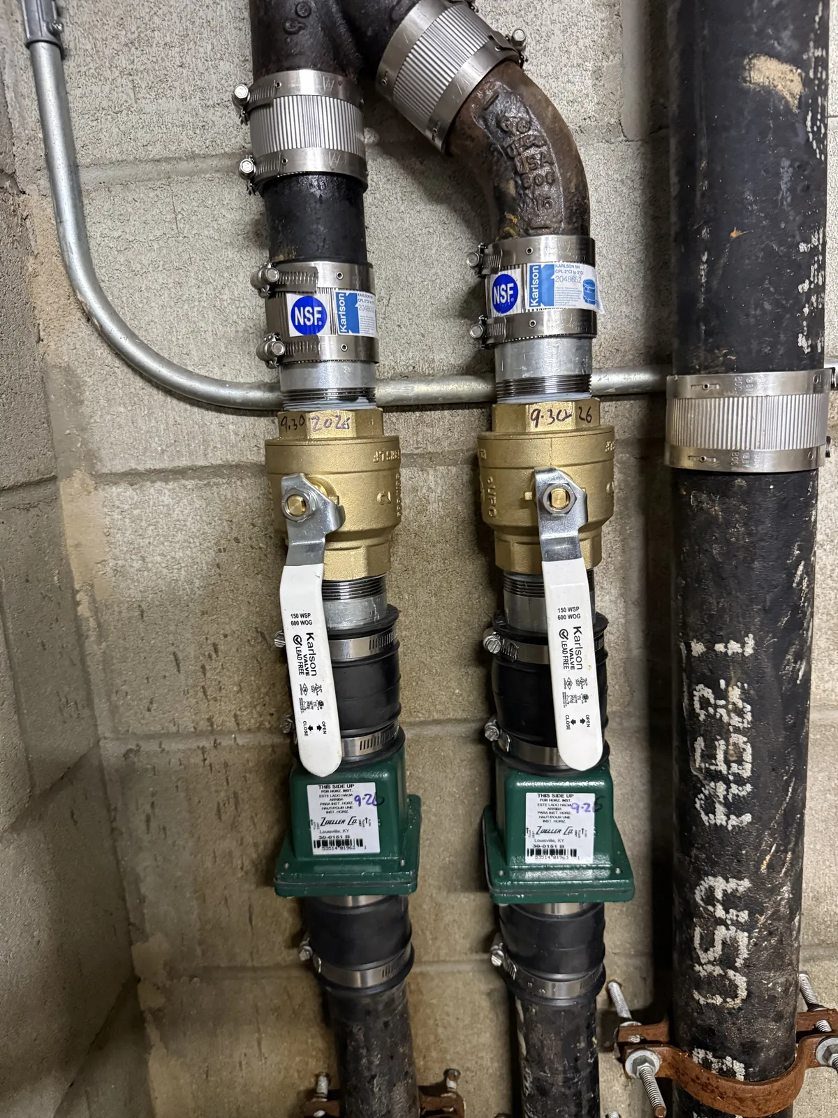 New check valves and ball valves on both sump pump lines