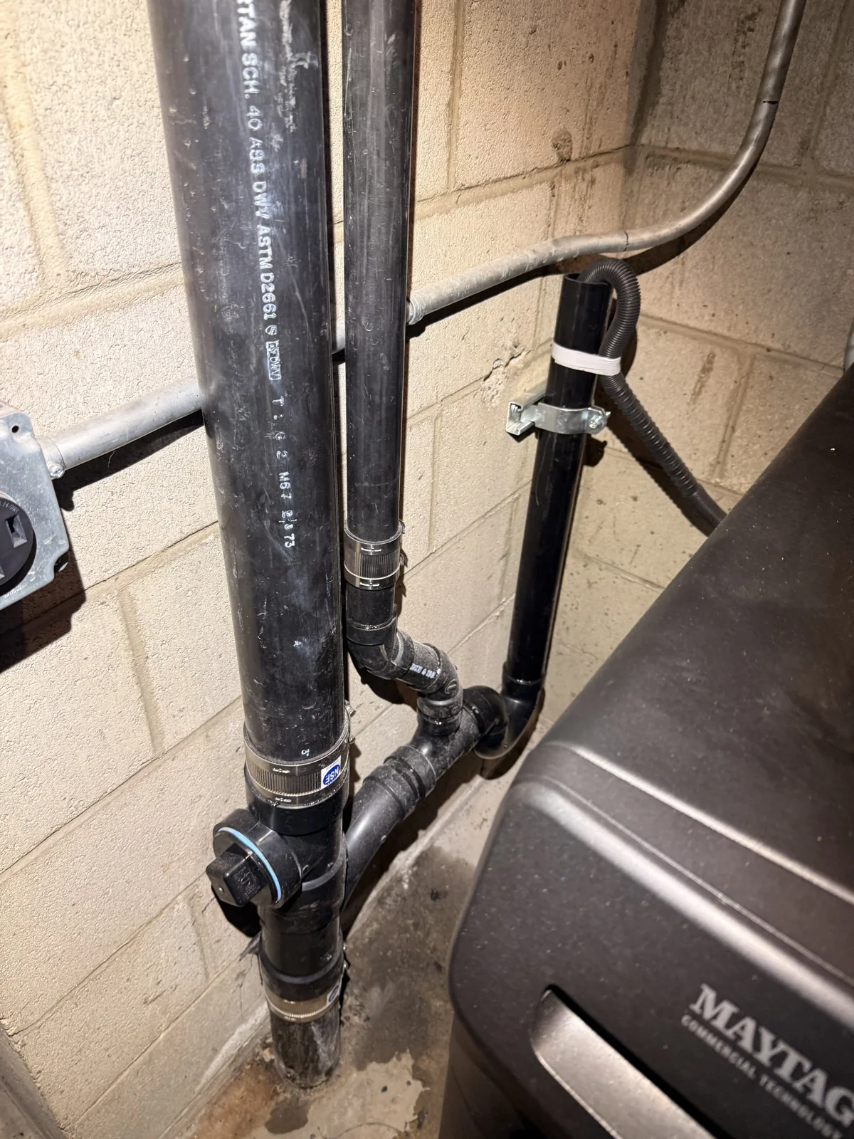 New ABS drain piping and washing machine connection